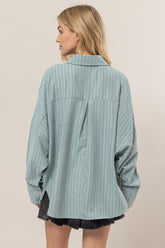 HYFVE Women's Oversized Striped Long Sleeve Button-Down Shirt - Timeless Elegant Fashion